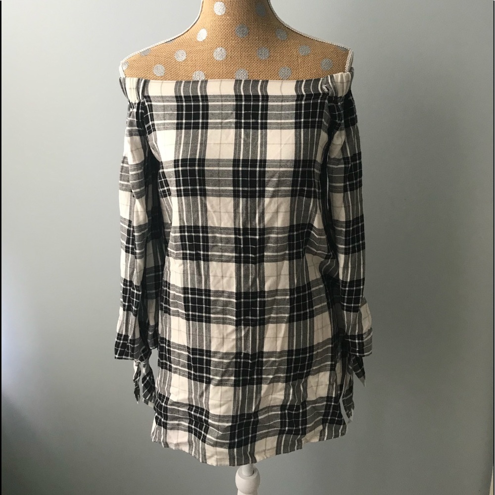 Black and White Plaid Off the Shoulder Top